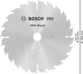 Bosch PRO Wood circular saw blade 184 mm for wood cutting.