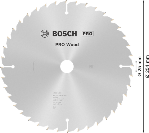 Bosch PRO Wood circular saw blade 254 mm for fine wood cutting.