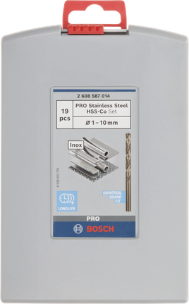 PRO Stainless Steel HSS-Co Twist Drill Bit Set, 19 pcs Bosch PRO stainless steel HSS-Co drill bit set 1–10 mm.