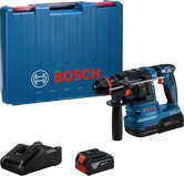 Bosch GBH 18V-22 rotary hammer drill with battery and case.
