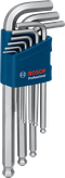 Bosch 9-piece hex key set in blue holder.