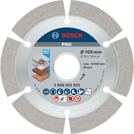 Bosch PRO Multi Material Diamond Disc, 105 mm for cutting various materials.