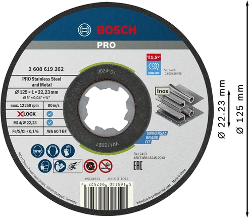 Bosch PRO stainless steel and metal X-Lock cutting disc.