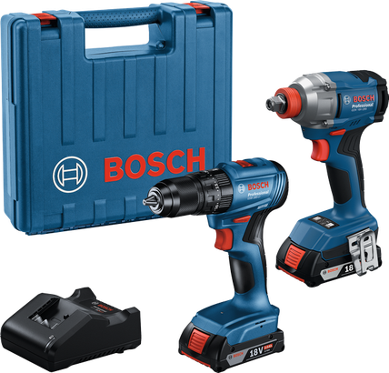 Professional Promotion Set of Combo GDX 18V-285 + GSB 185-LI with 2x2.0Ah, GAL 18V-20 in Case Bosch GDX 18V-285 and GSB 185-LI cordless tool set.
