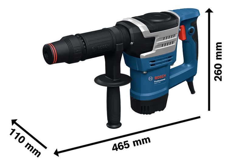 Bosch GSH 5 HX demolition hammer with hex shank, dimensions shown.