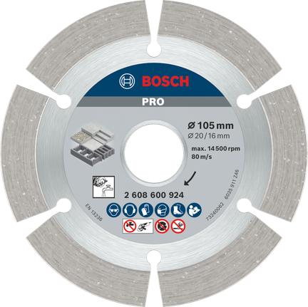 PRO Concrete Diamond Disc, 105 x 20/16 mm Bosch PRO Concrete Diamond Disc 105 mm for cutting.