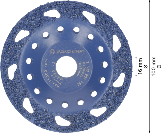 EXPERT Multi Material Carbide Grinding Head Medium, Slanted, 100 mm, 16 mm Bosch EXPERT Multi Material Carbide Grinding Head medium slanted 100 mm.