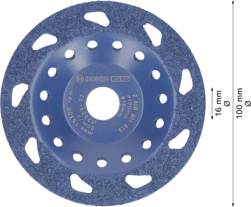 Bosch EXPERT Multi Material fine slanted 100mm grinding head.