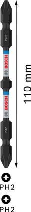 PRO Softwood and Stainless Steel Long Groove Double-Ended Impact Bit, PH2, 110 mm, 2 pcs Bosch PRO PH2 double-ended 110mm impact bit for softwood.