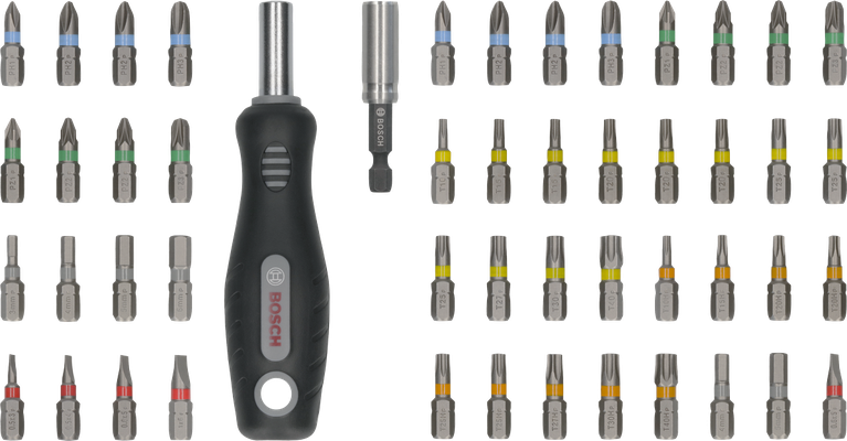 Bosch Extra Hard Screwdriver Bit Set 50 pcs for various screws.