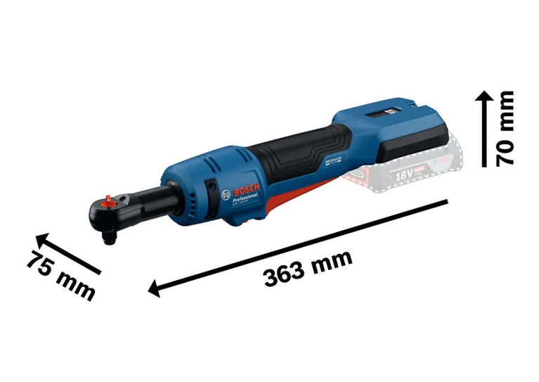 GRC 18V-60 Bosch GRC 18V-60 cordless ratchet wrench with dimensions.