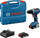 Bosch GSR 18V-65 drill set with battery and charger.