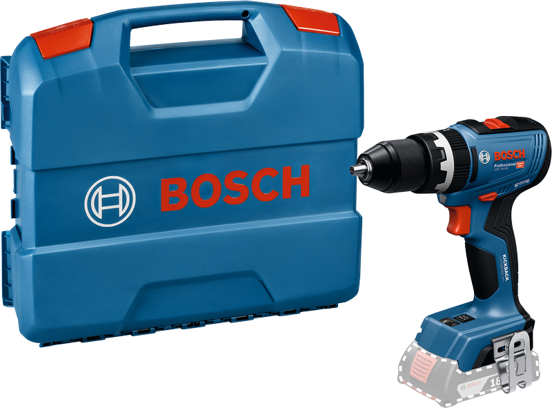 Bosch GSB 18V-65 cordless drill with carrying case.