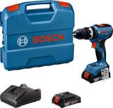 Bosch GSB 18V-65 cordless drill kit with 18V battery.