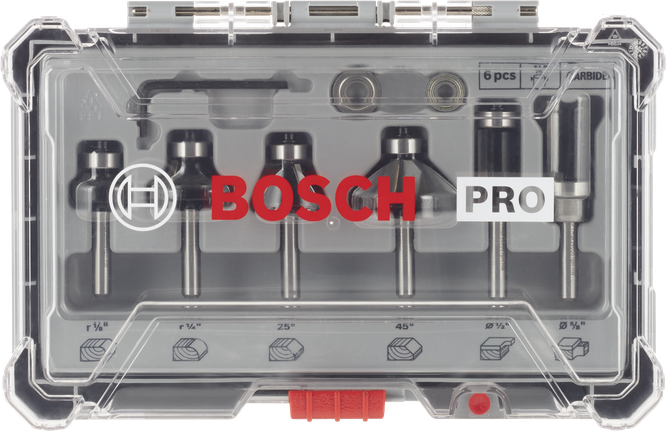 Bosch PRO router bit trim and edging set 1/4″ shank 6 pcs.