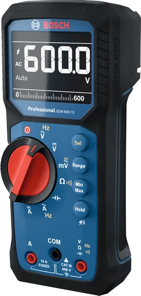 Bosch GDM 600-15 digital multimeter with large LCD display.