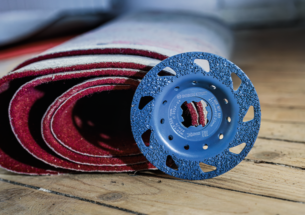 EXPERT Multi Material Carbide Grinding Head Medium, Flat, X-LOCK, 115 mm, 22.23 mm Bosch Expert Carbide Rough grinding disc for floor removal.