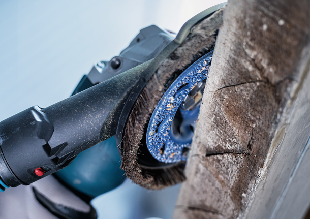 Bosch abrasive brush disc sanding rough wood.