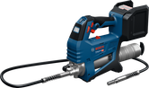 Bosch GFP 18V-10 cordless grease gun with hose attached.