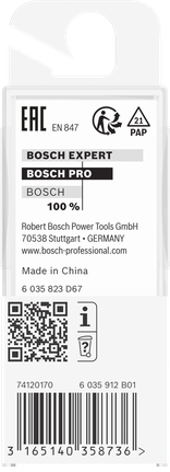 PRO Router Straight Bit, Two Flutes, Ø 3/8″ x L 49/64″, Shank 1/4″ Bosch PRO router straight bit 3/8″ two flutes.