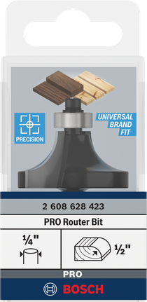 PRO Router Bit Rounding Over, R 1/2″, Shank 1/4″ Bosch PRO router bit rounding over R 1/2″ shank 1/4″.