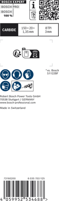 Bosch EXPERT Vehicle Rescue S 957 CHM carbide reciprocating saw blade.