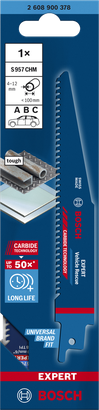 Bosch EXPERT S 957 CHM reciprocating saw blade for tough vehicle rescue.
