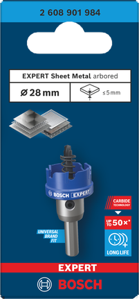 Bosch 28 mm EXPERT Sheet Metal arbored hole saw.