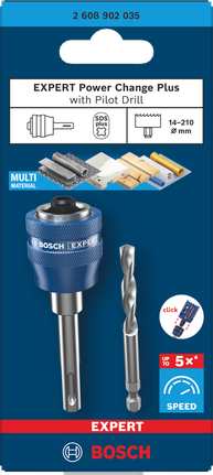 Bosch EXPERT Power Change Plus Arbor with HSS-G pilot drill.