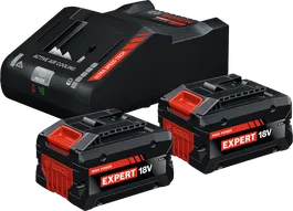 2x EXBA18V-80 + EXAL18V-160 Bosch starter set with charger and two 18V 8Ah batteries.