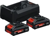 Bosch starter set with GAL 12V/18V-80 charger, 2x 18V 4Ah batteries.