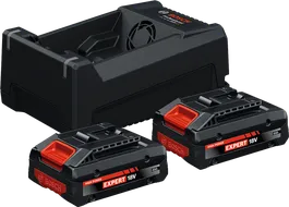 2x EXBA18V-40 + GAL 12V/18V-80 Bosch starter set with GAL 12V/18V-80 charger, 2x 18V 4Ah batteries.