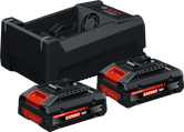 Bosch starter set with GAL 12V/18V-80 charger, 2x 18V 4Ah batteries.