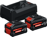 Bosch starter set with GAL 12V/18V-80 charger and two 18V 5.5Ah batteries.