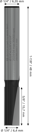 PRO Router Straight Bit, Two Flutes, Ø 1/4″ x L 5/8″, Shank 1/4″ Bosch PRO Router Straight Bit 1/4 inch two flutes.