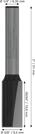 PRO Router Straight Bit, Two Flutes, Ø 3/8″ x L 49/64″, Shank 1/4″ Bosch PRO Router Straight Bit two flutes 3/8 inch.