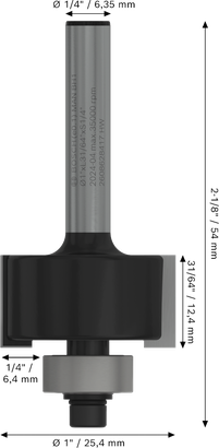 PRO Router Bit Bosch PRO Router Bit Rabbeting 1/4 inch shank, 1 inch diameter.