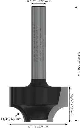 Bosch PRO Router Bit Ovolo R 1/4″ shank 1/4″.