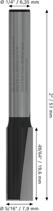 PRO Router Straight Bit, Two Flutes, Ø 5/16″ x L 49/64″, Shank 1/4″ Bosch PRO Router Straight Bit two flutes 5/16 inch diameter.