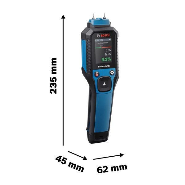 Bosch GMP 2-15 material moisture meter with dimensions.
