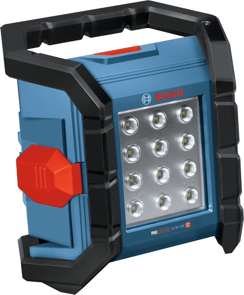 Bosch GLI18V-1500 cordless jobsite light with LED panel.