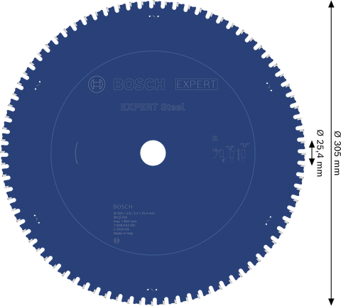 EXPERT Steel Circular Saw Blade, 305 x 2.6/2.2 x 25.4 mm, T80 Bosch EXPERT Steel circular saw blade 305mm T80.