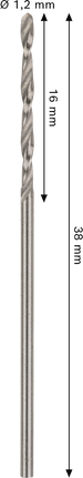 PRO Metal HSS-G Twist Drill Bit Standard Length, 1.2 x 16 x 38 mm, 10 pcs PRO Metal HSS-G Twist Drill Bit Standard Length, 1.2 x 16 x 38 mm, 10 pcs