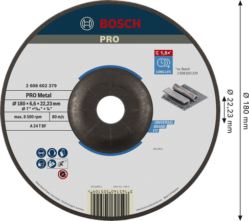 Bosch PRO Metal Grinding Disc A 24 P BF for metal.