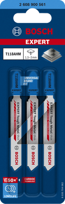 EXPERT Tough Metal thin T118AHM Bosch EXPERT T118AHM carbide jigsaw blades for stainless steel.
