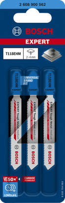 Bosch EXPERT Tough Metal T118EHM jigsaw blades, carbide.