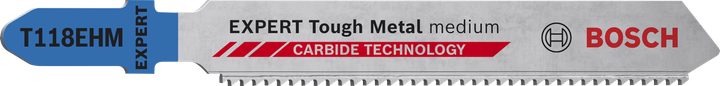 Bosch EXPERT Tough Metal T118EHM jigsaw blade with carbide teeth.
