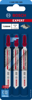 Bosch EXPERT Carbon Fibre Clean T108BHM jigsaw blades 3-pack.