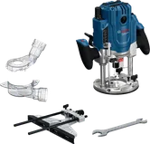 Bosch GOF 20-12 plunge router with accessories.