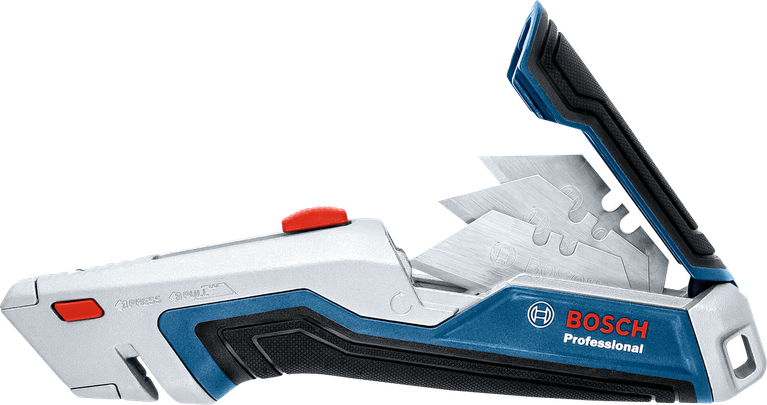 Retractable utility knife with spare blades stored inside the handle.
